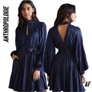 ANTHROPOLOGIE JACQUARD MINI DRESS NAVY NEW MEDIUM